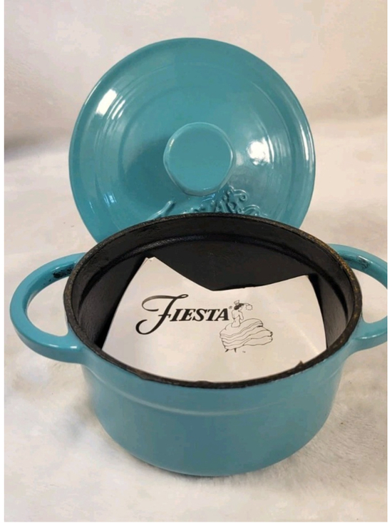 Fiesta Other - Fiesta Enameled Cast Iron Mini Dutch Oven Casserole Turquoise 0.35qt RETIRED